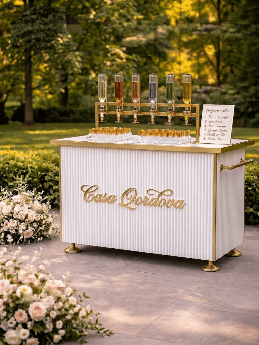 The Casa Qordova perfume bar styled for a private event